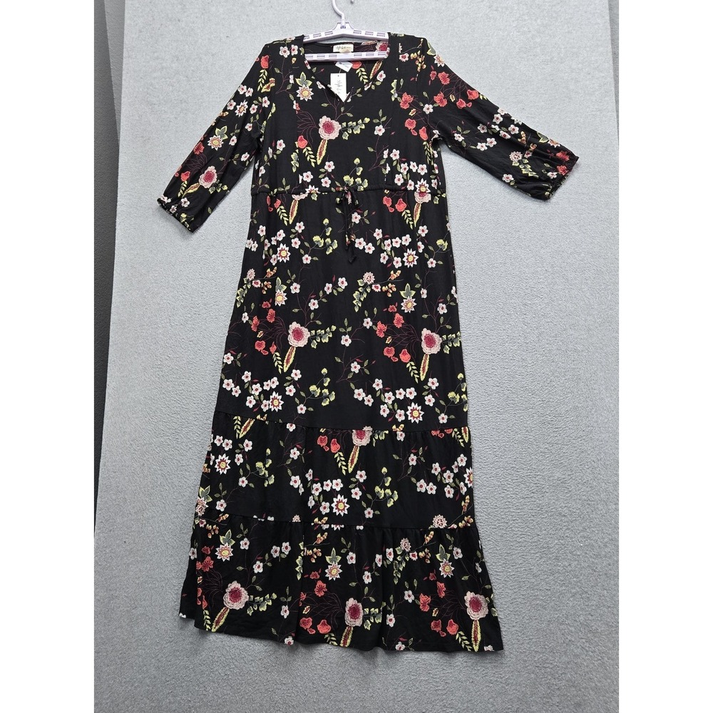 Style & Co. Women Dress 0X Black Floral Maxi A-Line Boho Cottagecore Tiered NWT